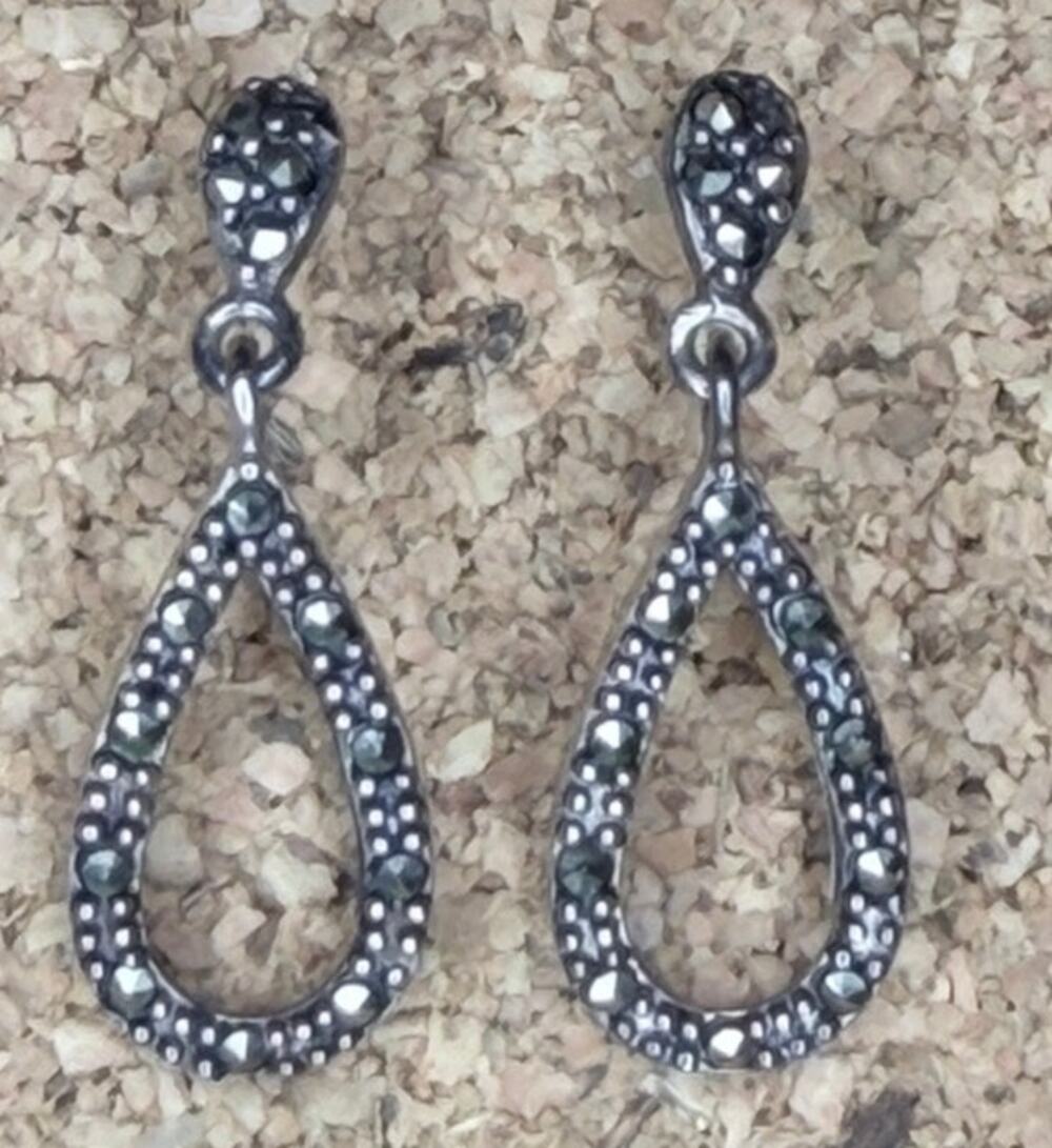 Vtg Y2K Marcasite Sterling Silver 925 Drop Earrings Pierced Goth Victorian Retro